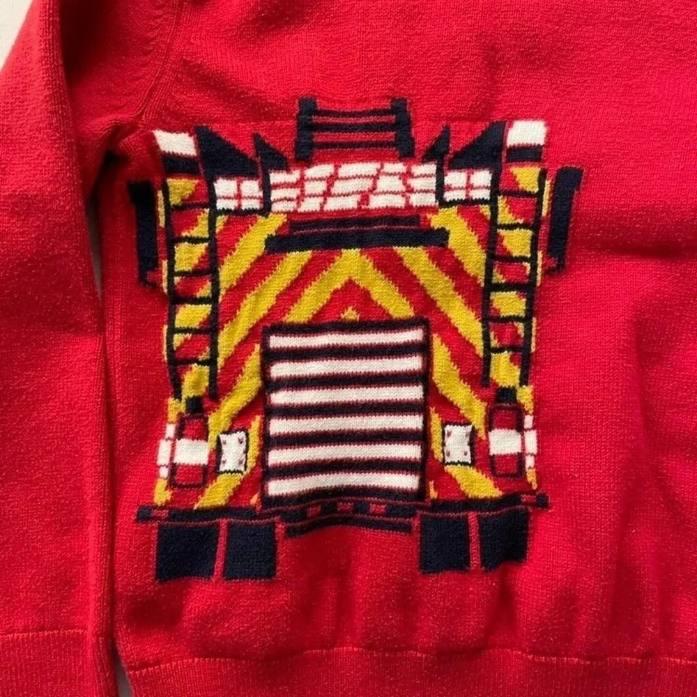 Baby Gap Boys Red Fire Truck Knit Sweater Pullover Toddler Kids Size 5 Years